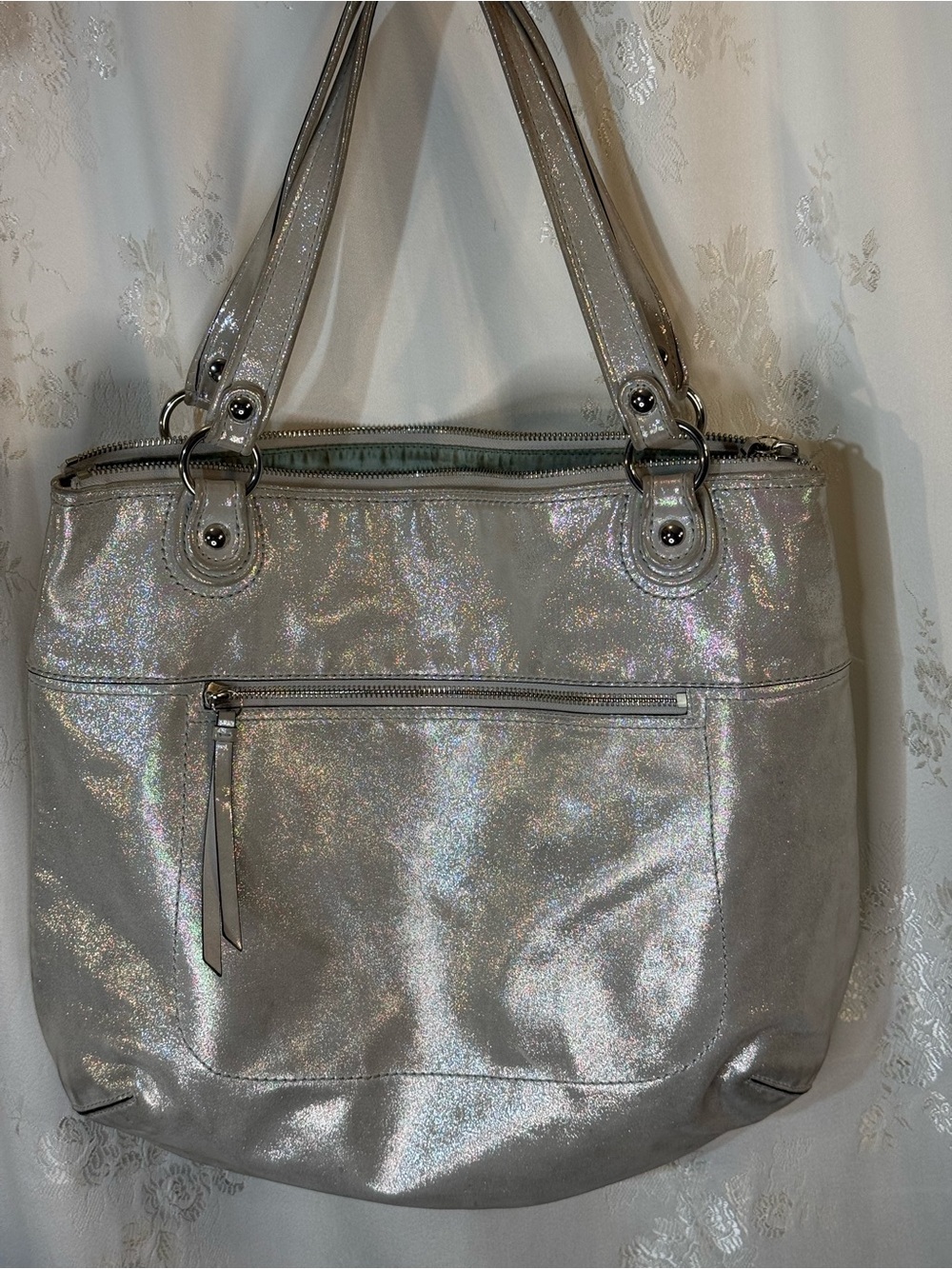 Coach Iridescent Silver Shoulder Bag